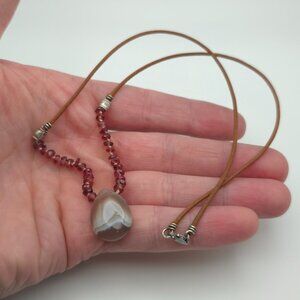 18 Inch 925 Sterling Silver Agate And Garnet Stones Necklace